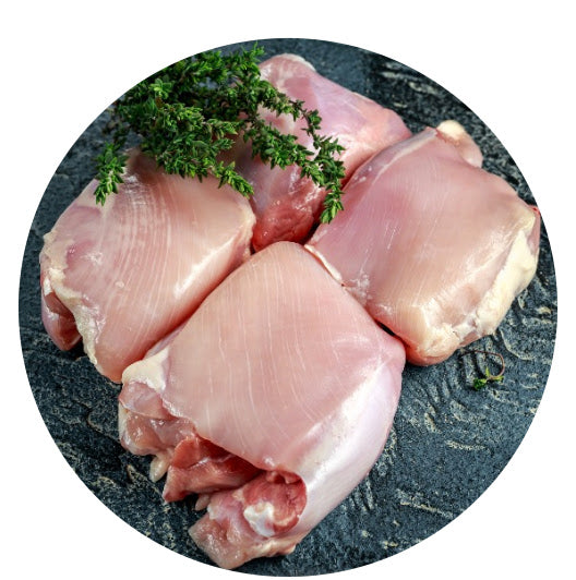 Chicken Thighs: 40 lb Case Farm Fresh Boneless, Skinless Natural