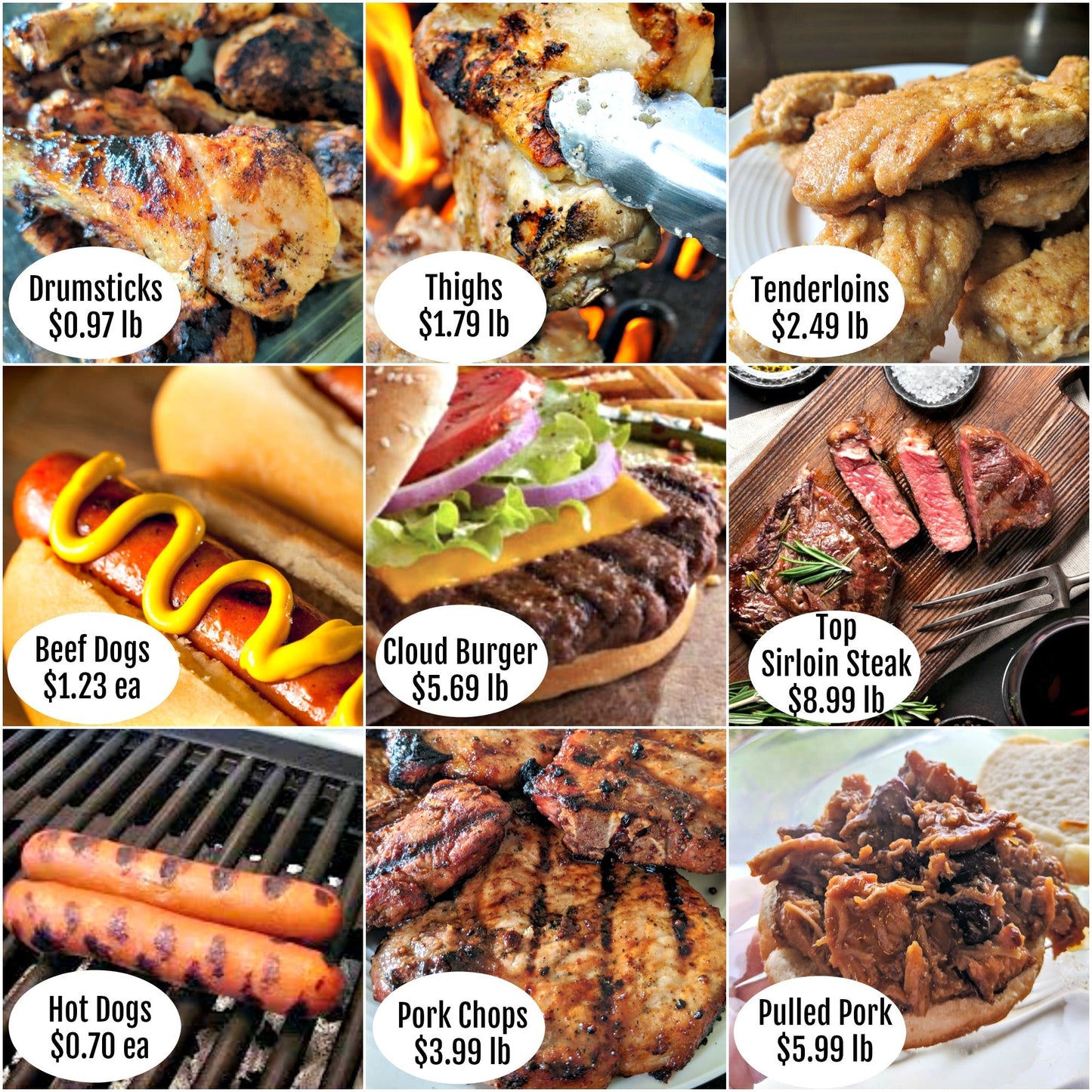 29 lbs of BBQ Favorites Bundle: Steak, Pork, Chicken, Burgers, Hot Dogs (7 Cuts of Meats and 128 ozs. of STEAK)